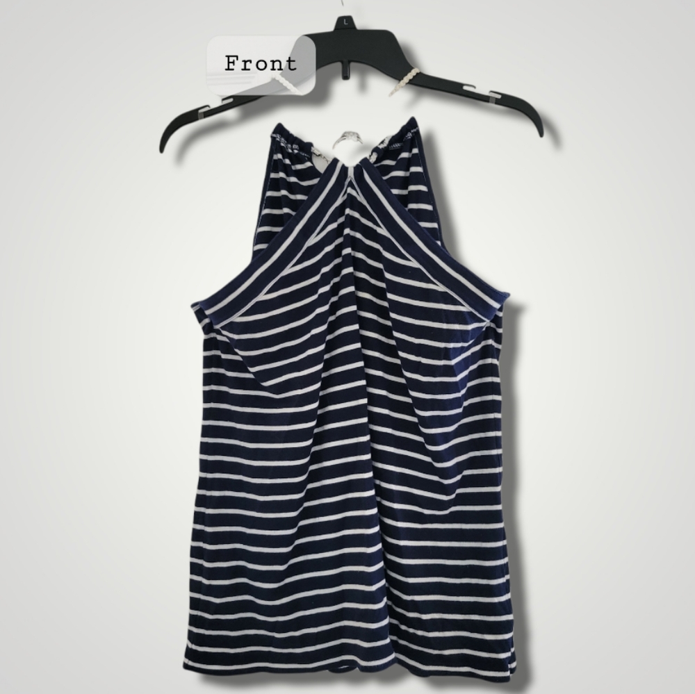 Chaps Halter Sleeveless Navy & White Summer Top